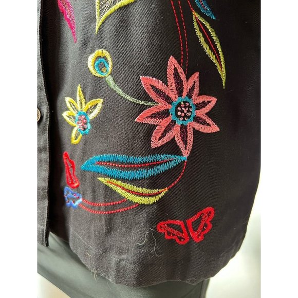 White Stag Womens Denim Jacket Coat Black Floral Button Up Embroidered S New - Picture 5 of 12